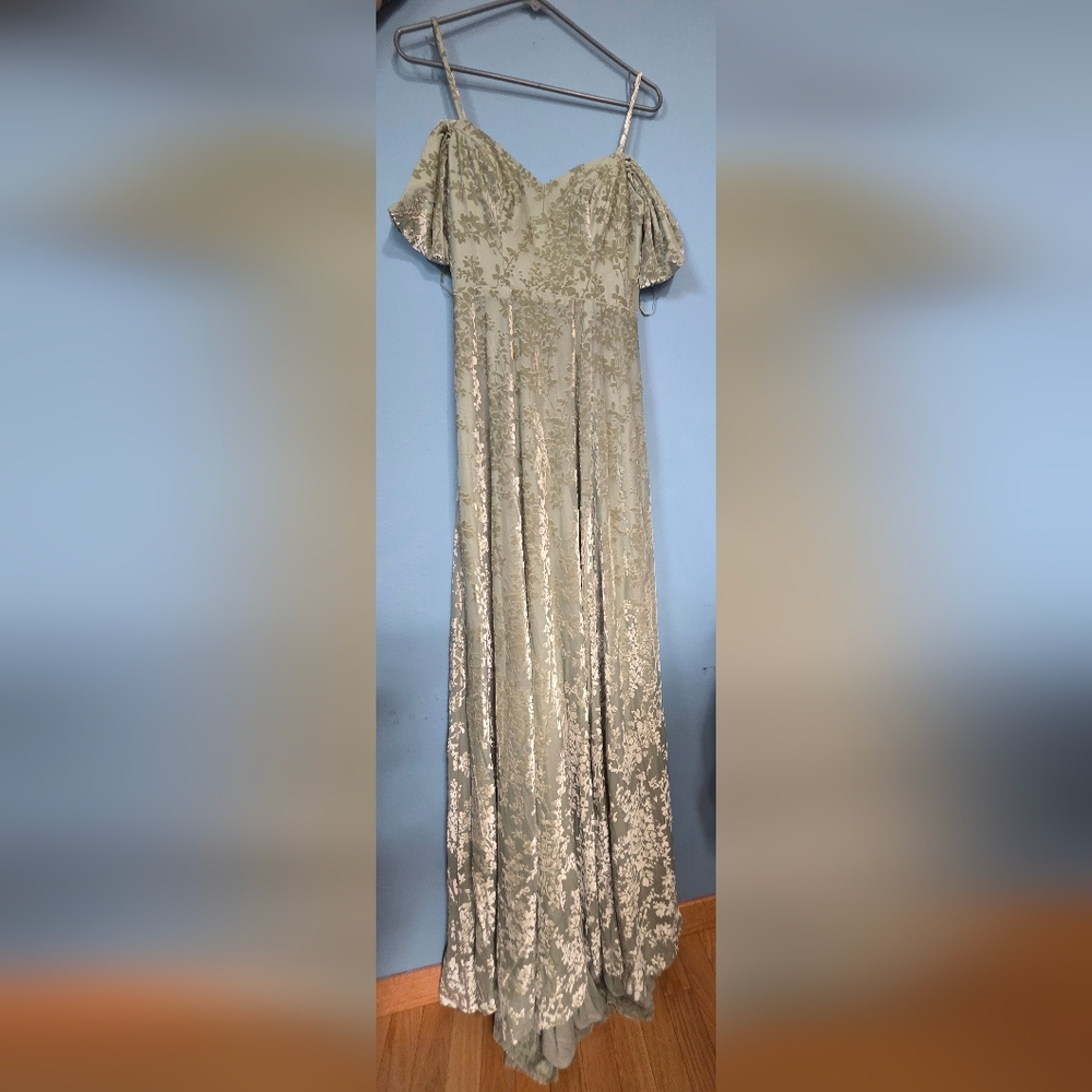 Chic Olive Floral Maxi Dress With Velvet Floral Details 6 - Picture 2 of 6